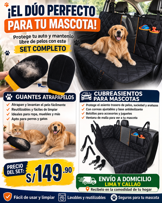 Guante atrapa pelos y forro para asiento de auto